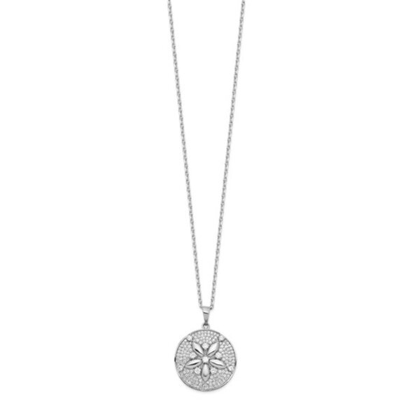 925 Sterling Silver Nautical RH Sand Dollar CZ Paved Necklace Charm Pendant - Picture 9 of 9